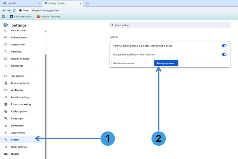 Step 2 – Open the System proxy section