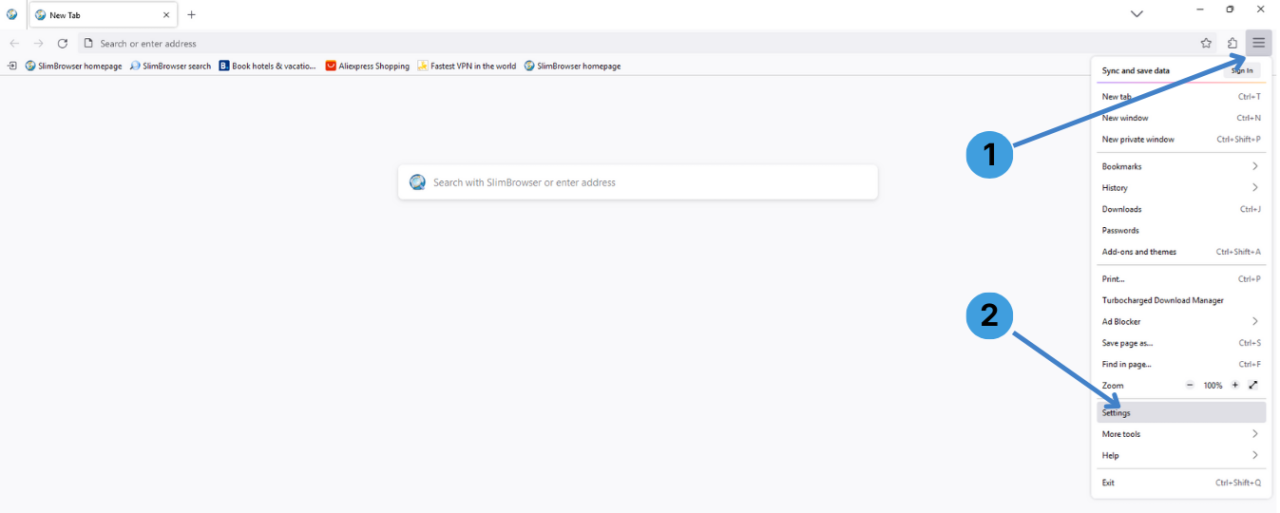 Step 1. Open SlimBrowser settings