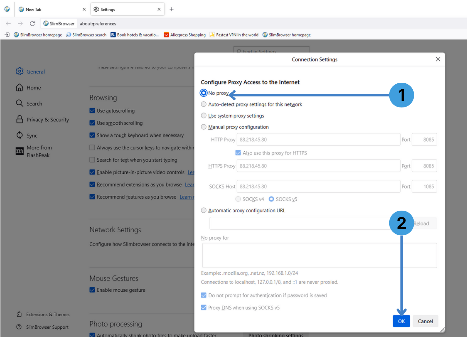 Step 4. Disable the proxy configuration
