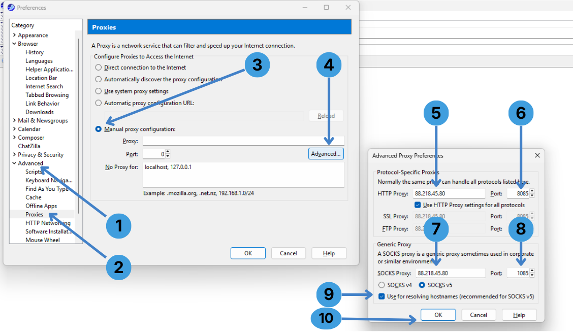 Configure HTTP and SOCKS proxies