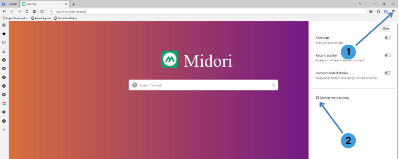 Open Midori settings