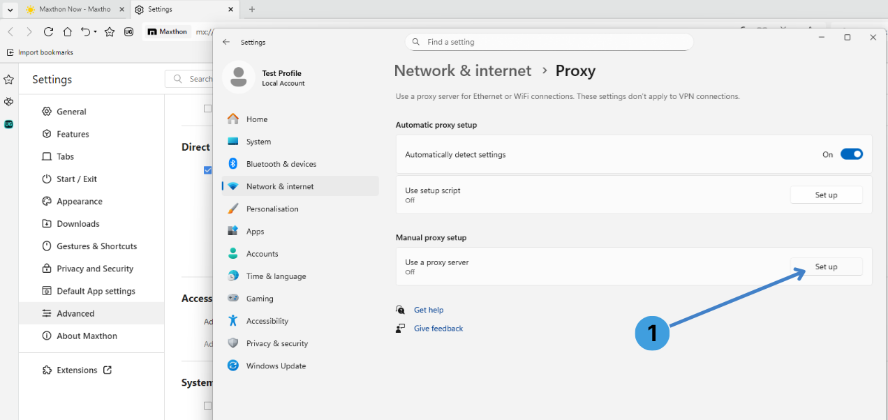 Step 3 – Open manual proxy setup in Windows