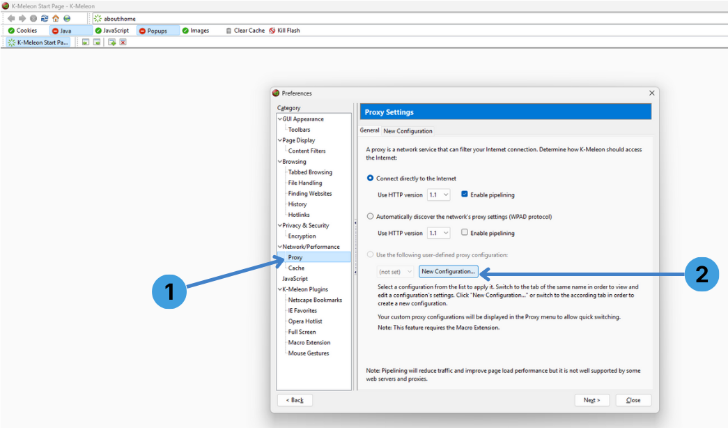 Step 2. Open proxy settings and create a new configuration