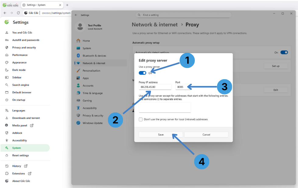 Step 5. Turn the proxy on and enter IP address and port