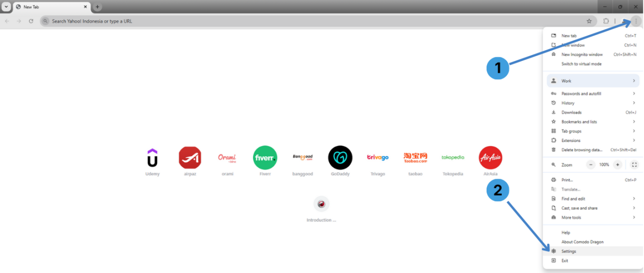 Step 1. Open the Comodo Dragon menu and Settings
