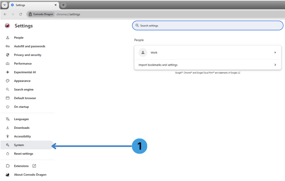 Step 2. Go to the System section in browser settings