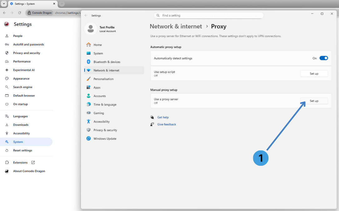 Step 4. Open manual proxy server setup in Windows