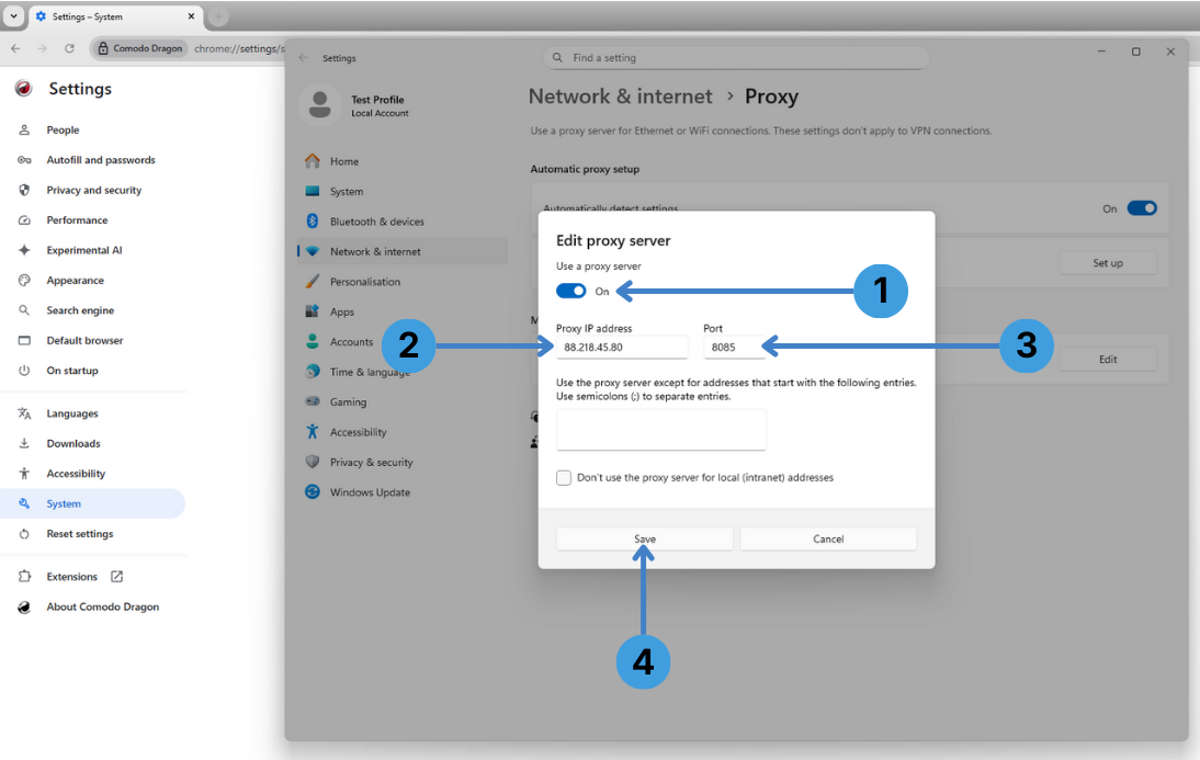 Step 5. Enable the proxy and enter server details