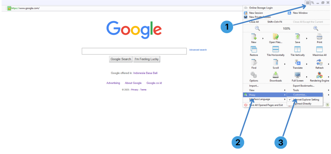 Step group 1 – Open the proxy menu