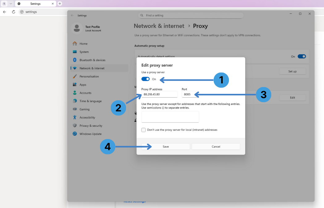 Step 4. Enable the proxy and enter its address