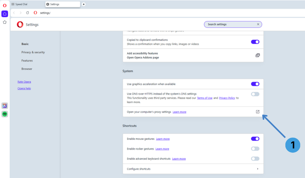Step 2. Open your computer’s proxy settings from Opera
