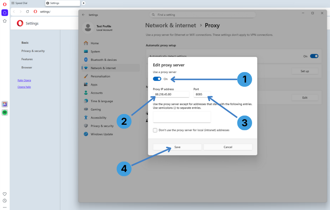 Step 4. Turn the proxy on and save the server data