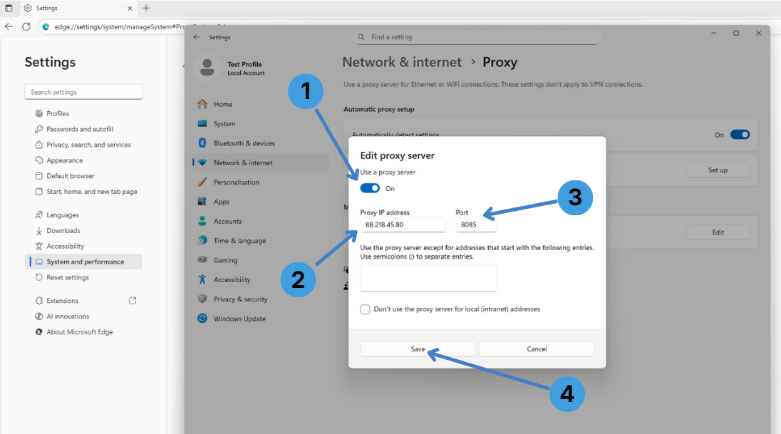 Step 5. Configure a manual proxy server