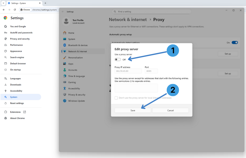 Step 5. Disable the proxy when you are done